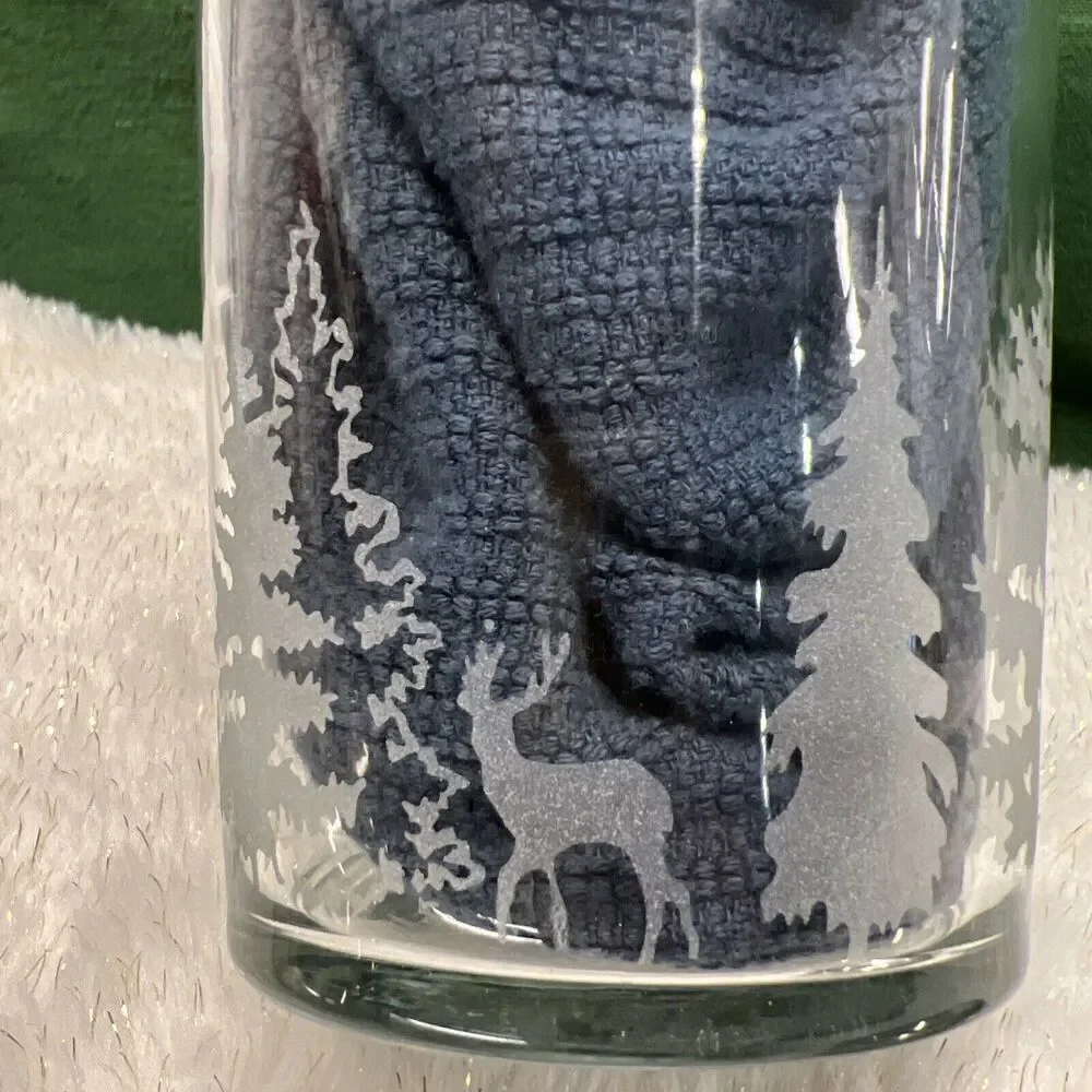 Cocktail Shaker Etched Evergreen Trees‎ Forest Deer Martini Glass Metal